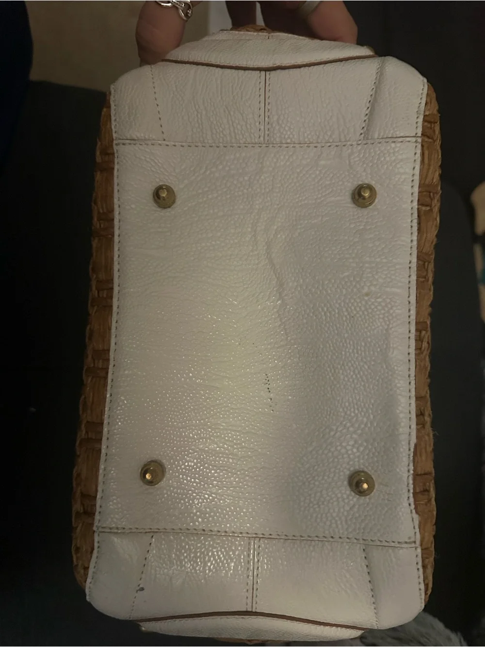 Woven Straw and White Trim Brahmin Handbag - Neutral Summer Tote